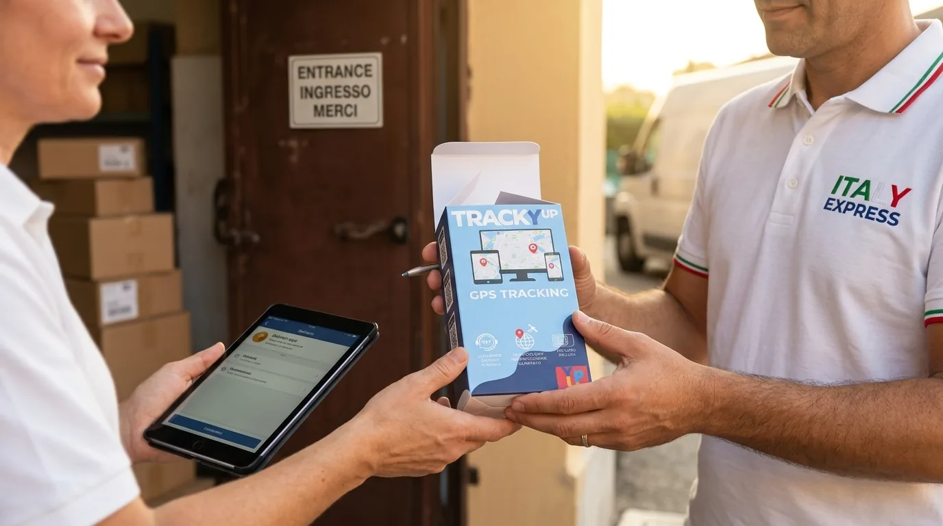 Consegna del kit TRACKYUP: la scatola arriva con il dispositivo gia configurato